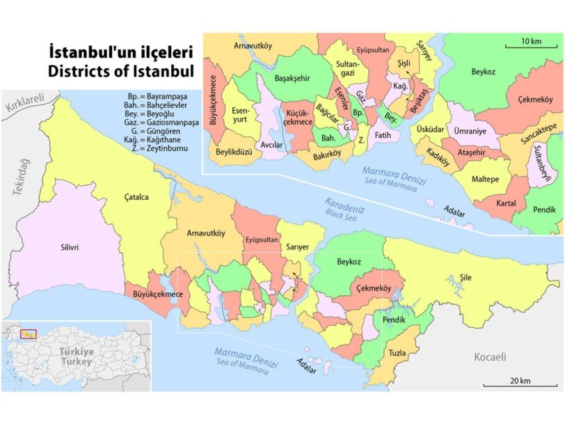 Districts map of Istanbul