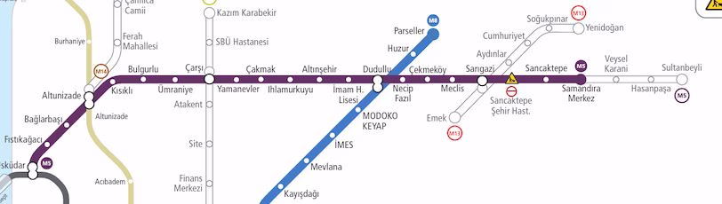 M5 Üsküdar-Samandıra Metro Hattı haritası